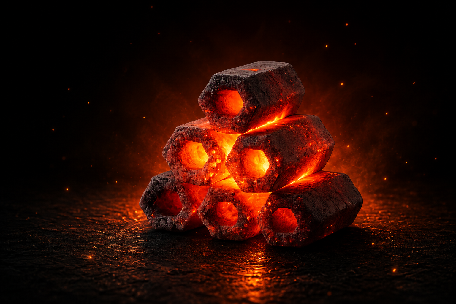 Glowing Coconut Charcoal Briquettes